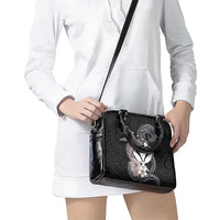 Hawaiian Whale and Kanaka Maoli Symbol Shoulder Handbag Hibiscus with Hawaii Map and Polynesian Tattoo Grayscale Color LT03 - Polynesian Pride