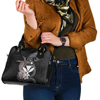 Hawaiian Whale and Kanaka Maoli Symbol Shoulder Handbag Hibiscus with Hawaii Map and Polynesian Tattoo Grayscale Color LT03 - Polynesian Pride