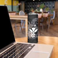 Hawaiian Whale and Kanaka Maoli Symbol Skinny Tumbler Hibiscus with Hawaii Map and Polynesian Tattoo Grayscale Color LT03 - Polynesian Pride