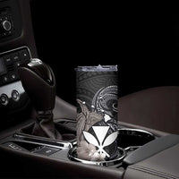 Hawaiian Whale and Kanaka Maoli Symbol Skinny Tumbler Hibiscus with Hawaii Map and Polynesian Tattoo Grayscale Color LT03 - Polynesian Pride