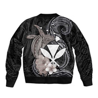 Hawaiian Whale and Kanaka Maoli Symbol Sleeve Zip Bomber Jacket Hibiscus with Hawaii Map and Polynesian Tattoo Grayscale Color LT03 - Polynesian Pride
