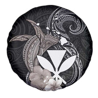Hawaiian Whale and Kanaka Maoli Symbol Spare Tire Cover Hibiscus with Hawaii Map and Polynesian Tattoo Grayscale Color LT03 - Polynesian Pride