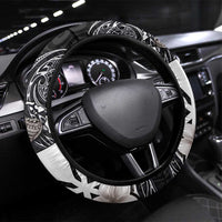 Hawaiian Whale and Kanaka Maoli Symbol Steering Wheel Cover Hibiscus with Hawaii Map and Polynesian Tattoo Grayscale Color LT03 Universal Fit Black - Polynesian Pride