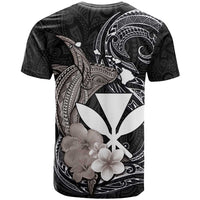 Hawaiian Whale and Kanaka Maoli Symbol T Shirt Hibiscus with Hawaii Map and Polynesian Tattoo Grayscale Color LT03 - Polynesian Pride