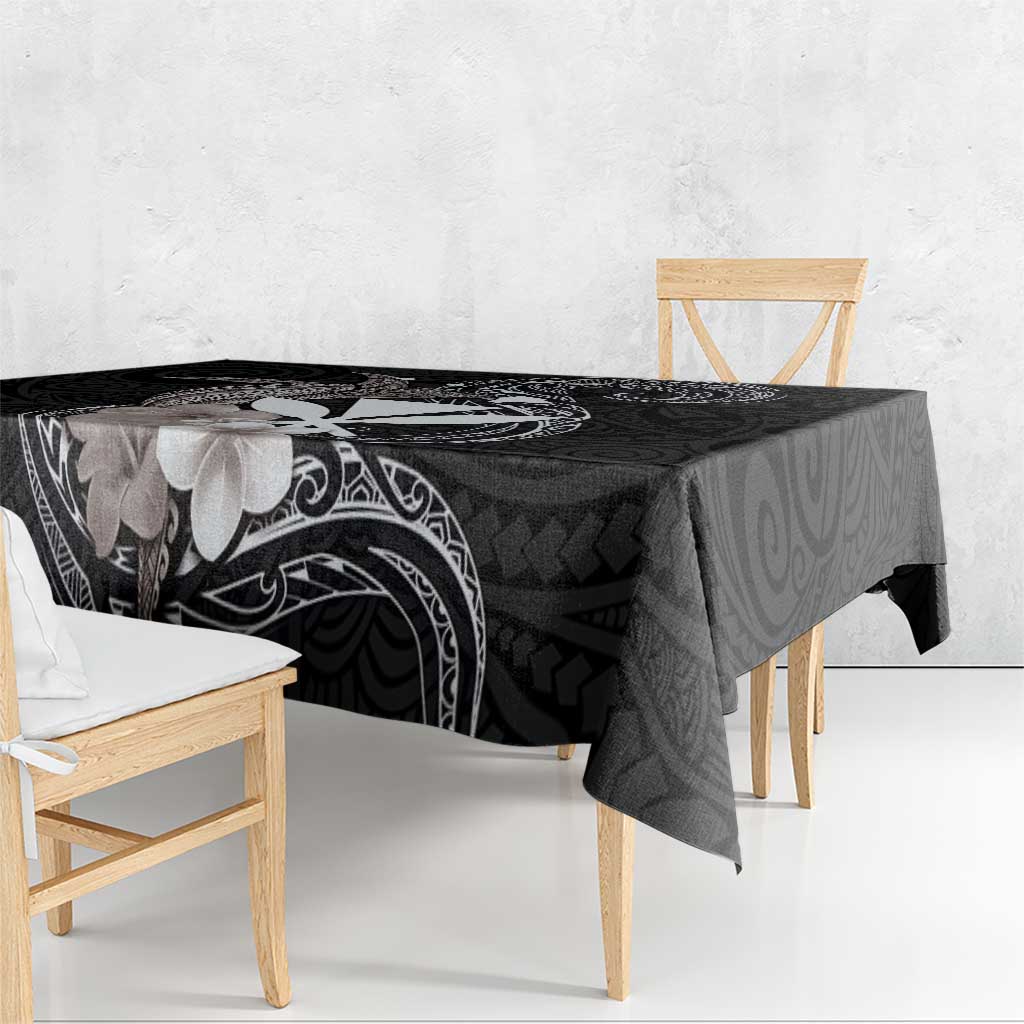 Hawaiian Whale and Kanaka Maoli Symbol Tablecloth Hibiscus with Hawaii Map and Polynesian Tattoo Grayscale Color LT03 - Polynesian Pride