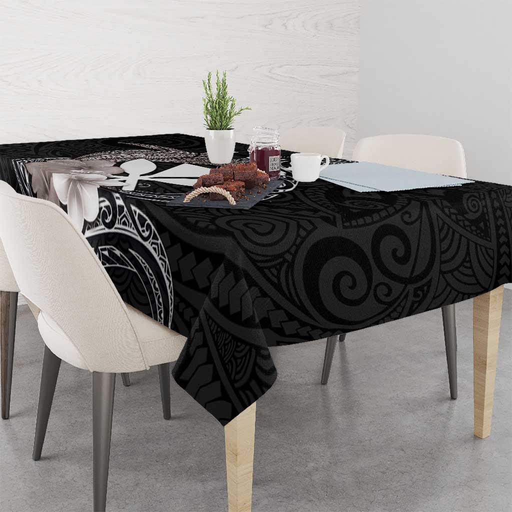 Hawaiian Whale and Kanaka Maoli Symbol Tablecloth Hibiscus with Hawaii Map and Polynesian Tattoo Grayscale Color LT03 - Polynesian Pride