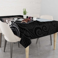 Hawaiian Whale and Kanaka Maoli Symbol Tablecloth Hibiscus with Hawaii Map and Polynesian Tattoo Grayscale Color LT03 - Polynesian Pride