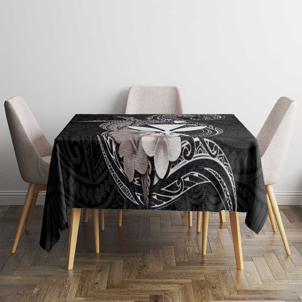 Hawaiian Whale and Kanaka Maoli Symbol Tablecloth Hibiscus with Hawaii Map and Polynesian Tattoo Grayscale Color LT03 - Polynesian Pride
