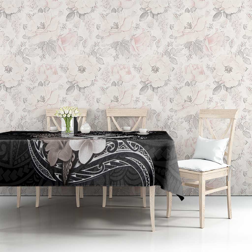 Hawaiian Whale and Kanaka Maoli Symbol Tablecloth Hibiscus with Hawaii Map and Polynesian Tattoo Grayscale Color LT03 - Polynesian Pride