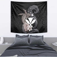 Hawaiian Whale and Kanaka Maoli Symbol Tapestry Hibiscus with Hawaii Map and Polynesian Tattoo Grayscale Color LT03 - Polynesian Pride