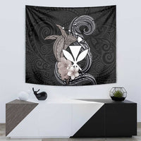 Hawaiian Whale and Kanaka Maoli Symbol Tapestry Hibiscus with Hawaii Map and Polynesian Tattoo Grayscale Color LT03 - Polynesian Pride