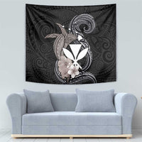 Hawaiian Whale and Kanaka Maoli Symbol Tapestry Hibiscus with Hawaii Map and Polynesian Tattoo Grayscale Color LT03 - Polynesian Pride