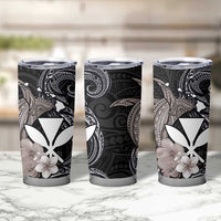 Hawaiian Whale and Kanaka Maoli Symbol Tumbler Cup Hibiscus with Hawaii Map and Polynesian Tattoo Grayscale Color LT03 - Polynesian Pride
