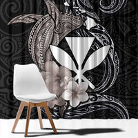 Hawaiian Whale and Kanaka Maoli Symbol Window Curtain Hibiscus with Hawaii Map and Polynesian Tattoo Grayscale Color LT03 - Polynesian Pride