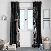 Hawaiian Whale and Kanaka Maoli Symbol Window Curtain Hibiscus with Hawaii Map and Polynesian Tattoo Grayscale Color LT03 - Polynesian Pride