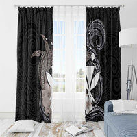 Hawaiian Whale and Kanaka Maoli Symbol Window Curtain Hibiscus with Hawaii Map and Polynesian Tattoo Grayscale Color LT03 - Polynesian Pride