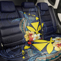 Hawaiian Whale and Kanaka Maoli Symbol Back Car Seat Cover Hibiscus with Hawaii Map and Polynesian Tattoo Deep Sea Color LT03 - Polynesian Pride