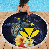 Hawaiian Whale and Kanaka Maoli Symbol Beach Blanket Hibiscus with Hawaii Map and Polynesian Tattoo Deep Sea Color LT03 - Polynesian Pride