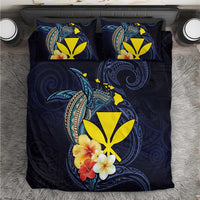 Hawaiian Whale and Kanaka Maoli Symbol Bedding Set Hibiscus with Hawaii Map and Polynesian Tattoo Deep Sea Color LT03 Blue - Polynesian Pride