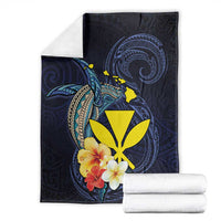 Hawaiian Whale and Kanaka Maoli Symbol Blanket Hibiscus with Hawaii Map and Polynesian Tattoo Deep Sea Color LT03 - Polynesian Pride