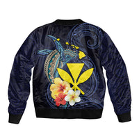 Hawaiian Whale and Kanaka Maoli Symbol Bomber Jacket Hibiscus with Hawaii Map and Polynesian Tattoo Deep Sea Color LT03 - Polynesian Pride