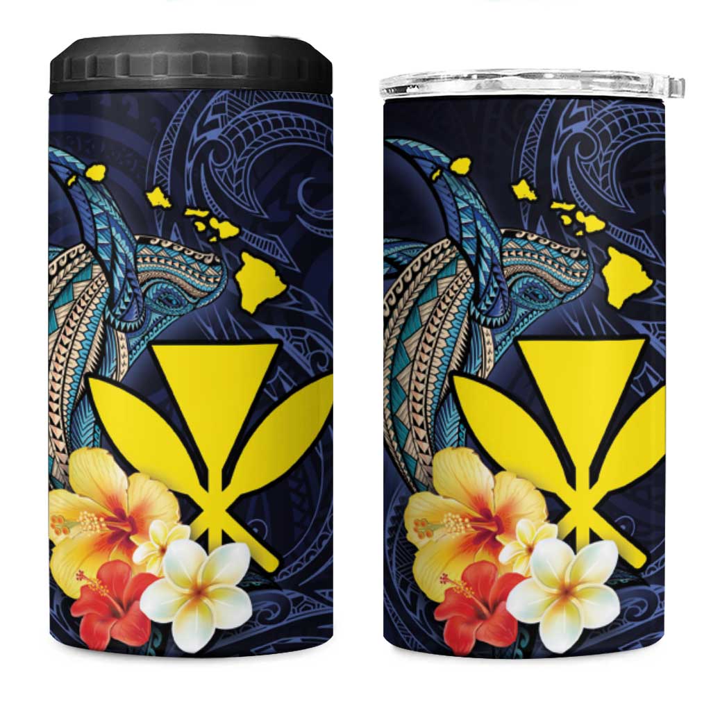 Hawaiian Whale and Kanaka Maoli Symbol 4 in 1 Can Cooler Tumbler Hibiscus with Hawaii Map and Polynesian Tattoo Deep Sea Color LT03 One Size: 16 oz Blue - Polynesian Pride