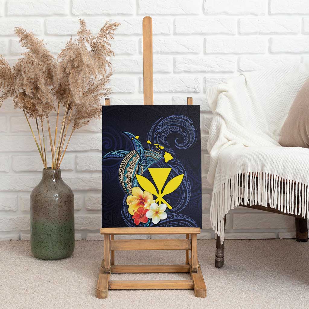 Hawaiian Whale and Kanaka Maoli Symbol Canvas Wall Art Hibiscus with Hawaii Map and Polynesian Tattoo Deep Sea Color LT03 - Polynesian Pride