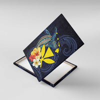 Hawaiian Whale and Kanaka Maoli Symbol Canvas Wall Art Hibiscus with Hawaii Map and Polynesian Tattoo Deep Sea Color LT03 With Frame Blue - Polynesian Pride