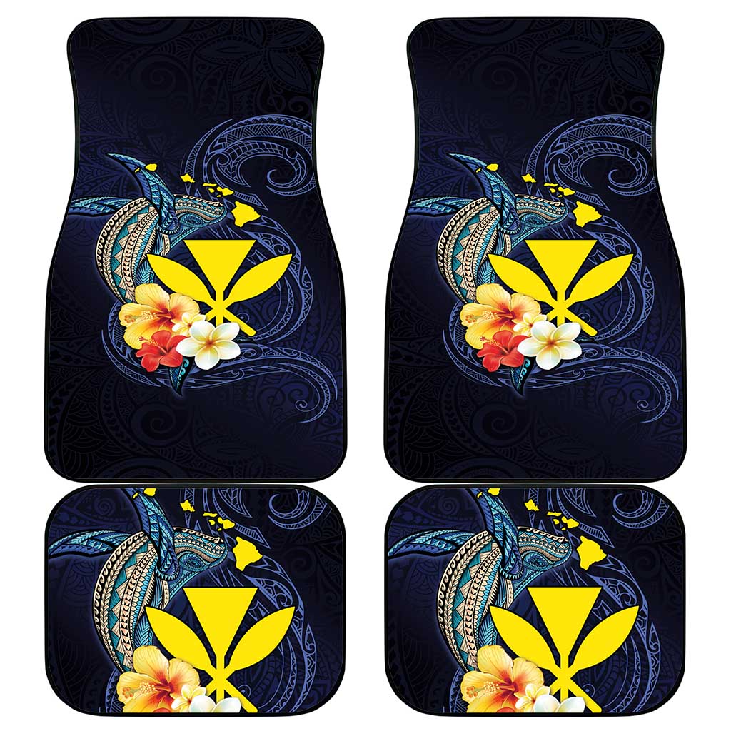 Hawaiian Whale and Kanaka Maoli Symbol Car Mats Hibiscus with Hawaii Map and Polynesian Tattoo Deep Sea Color LT03 - Polynesian Pride