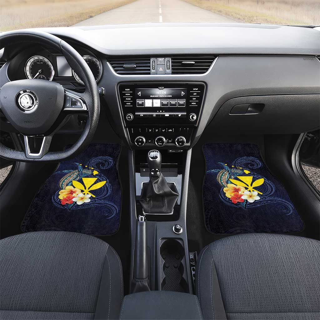 Hawaiian Whale and Kanaka Maoli Symbol Car Mats Hibiscus with Hawaii Map and Polynesian Tattoo Deep Sea Color LT03 Set 2pcs - Front Blue - Polynesian Pride