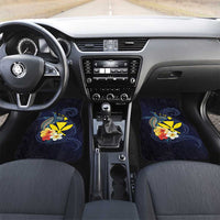 Hawaiian Whale and Kanaka Maoli Symbol Car Mats Hibiscus with Hawaii Map and Polynesian Tattoo Deep Sea Color LT03 Set 2pcs - Front Blue - Polynesian Pride