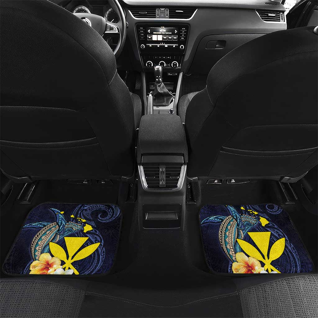 Hawaiian Whale and Kanaka Maoli Symbol Car Mats Hibiscus with Hawaii Map and Polynesian Tattoo Deep Sea Color LT03 Set 2pcs - Back Blue - Polynesian Pride
