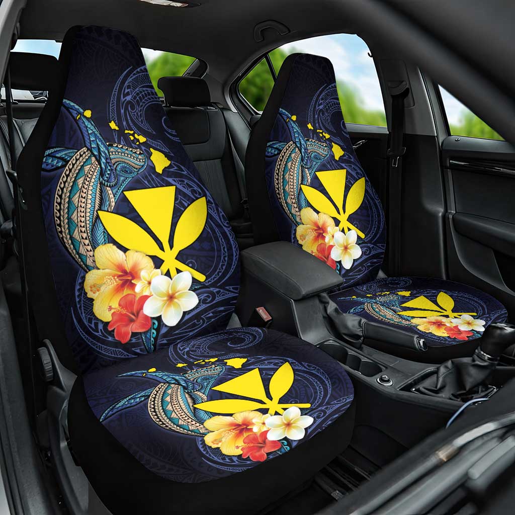 Hawaiian Whale and Kanaka Maoli Symbol Car Seat Cover Hibiscus with Hawaii Map and Polynesian Tattoo Deep Sea Color LT03 One Size Blue - Polynesian Pride