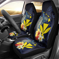 Hawaiian Whale and Kanaka Maoli Symbol Car Seat Cover Hibiscus with Hawaii Map and Polynesian Tattoo Deep Sea Color LT03 - Polynesian Pride