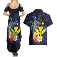 Hawaiian Whale and Kanaka Maoli Symbol Couples Matching Summer Maxi Dress and Hawaiian Shirt Hibiscus with Hawaii Map and Polynesian Tattoo Deep Sea Color LT03 - Polynesian Pride