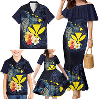 Hawaiian Whale and Kanaka Maoli Symbol Family Matching Mermaid Dress and Hawaiian Shirt Hibiscus with Hawaii Map and Polynesian Tattoo Deep Sea Color LT03 - Polynesian Pride