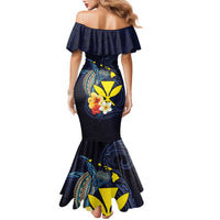 Hawaiian Whale and Kanaka Maoli Symbol Family Matching Mermaid Dress and Hawaiian Shirt Hibiscus with Hawaii Map and Polynesian Tattoo Deep Sea Color LT03 - Polynesian Pride