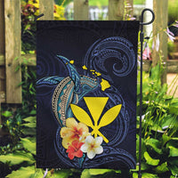 Hawaiian Whale and Kanaka Maoli Symbol Garden Flag Hibiscus with Hawaii Map and Polynesian Tattoo Deep Sea Color LT03 Garden Flag Blue - Polynesian Pride