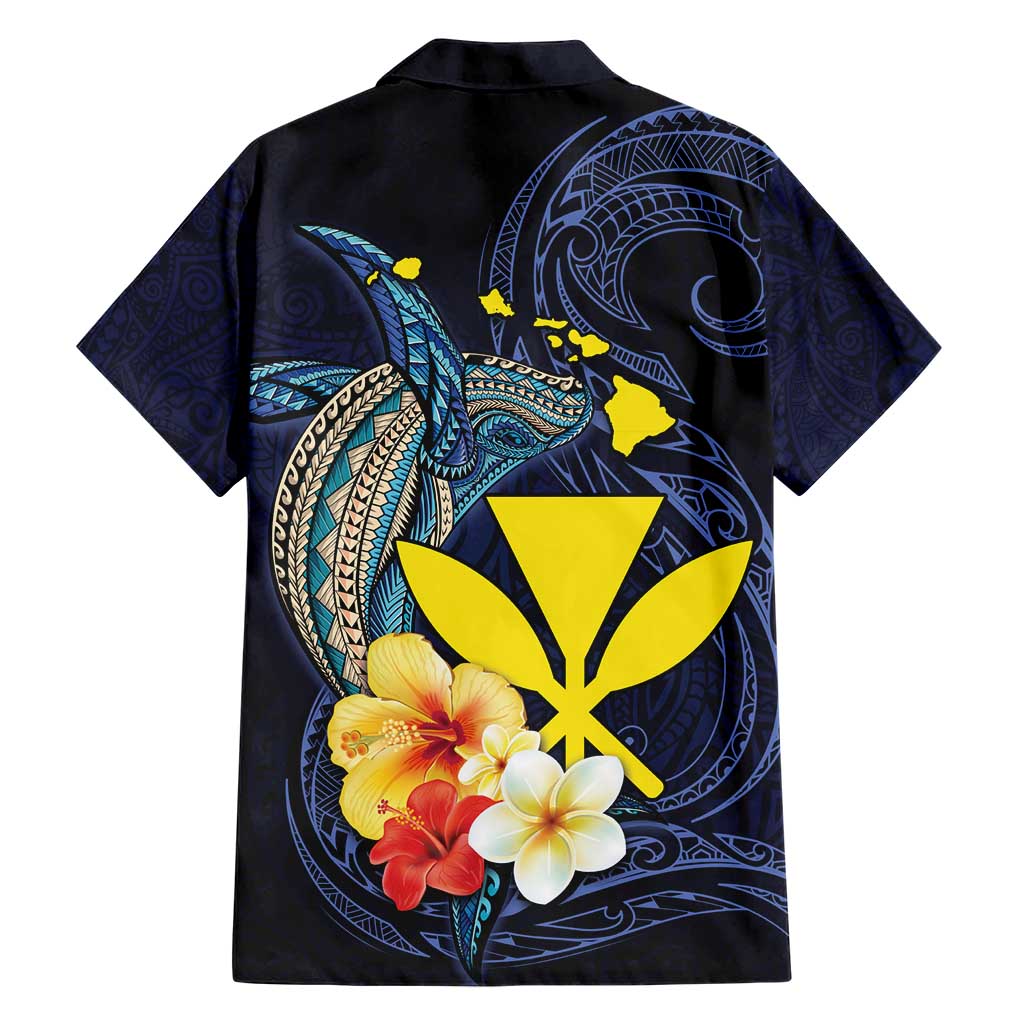 Hawaiian Whale and Kanaka Maoli Symbol Hawaiian Shirt Hibiscus with Hawaii Map and Polynesian Tattoo Deep Sea Color LT03 - Polynesian Pride