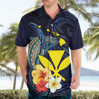 Hawaiian Whale and Kanaka Maoli Symbol Hawaiian Shirt Hibiscus with Hawaii Map and Polynesian Tattoo Deep Sea Color LT03 - Polynesian Pride