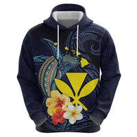 Hawaiian Whale and Kanaka Maoli Symbol Hoodie Hibiscus with Hawaii Map and Polynesian Tattoo Deep Sea Color LT03 - Polynesian Pride