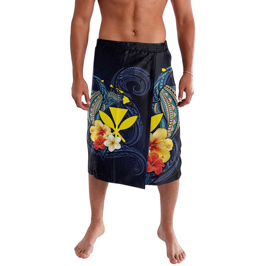 Hawaiian Whale and Kanaka Maoli Symbol Lavalava Hibiscus with Hawaii Map and Polynesian Tattoo Deep Sea Color LT03 Blue - Polynesian Pride