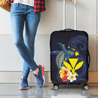 Hawaiian Whale and Kanaka Maoli Symbol Luggage Cover Hibiscus with Hawaii Map and Polynesian Tattoo Deep Sea Color LT03 - Polynesian Pride
