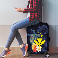 Hawaiian Whale and Kanaka Maoli Symbol Luggage Cover Hibiscus with Hawaii Map and Polynesian Tattoo Deep Sea Color LT03 - Polynesian Pride