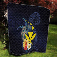 Hawaiian Whale and Kanaka Maoli Symbol Quilt Hibiscus with Hawaii Map and Polynesian Tattoo Deep Sea Color LT03 - Polynesian Pride