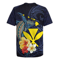 Hawaiian Whale and Kanaka Maoli Symbol Rugby Jersey Hibiscus with Hawaii Map and Polynesian Tattoo Deep Sea Color LT03 - Polynesian Pride