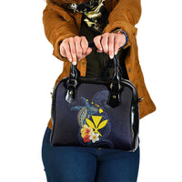 Hawaiian Whale and Kanaka Maoli Symbol Shoulder Handbag Hibiscus with Hawaii Map and Polynesian Tattoo Deep Sea Color LT03 One Size Blue - Polynesian Pride