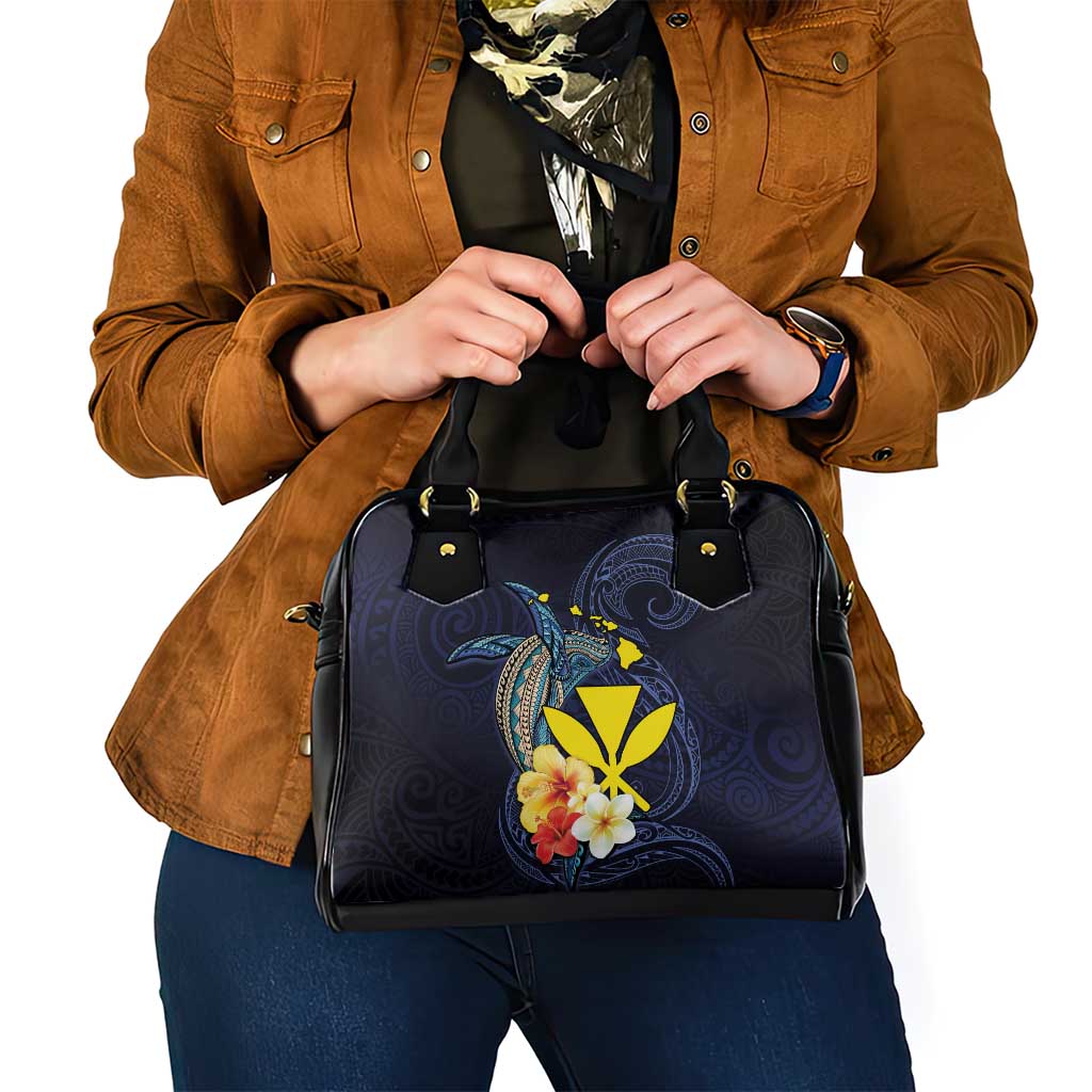 Hawaiian Whale and Kanaka Maoli Symbol Shoulder Handbag Hibiscus with Hawaii Map and Polynesian Tattoo Deep Sea Color LT03 - Polynesian Pride