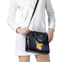 Hawaiian Whale and Kanaka Maoli Symbol Shoulder Handbag Hibiscus with Hawaii Map and Polynesian Tattoo Deep Sea Color LT03 - Polynesian Pride