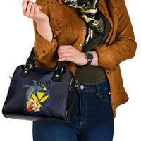 Hawaiian Whale and Kanaka Maoli Symbol Shoulder Handbag Hibiscus with Hawaii Map and Polynesian Tattoo Deep Sea Color LT03 - Polynesian Pride